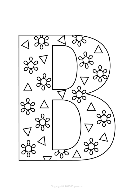 Letter B met bloemen Kleurplaat