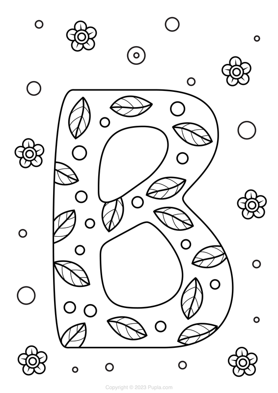 Letter B with Leaves Coloring Page