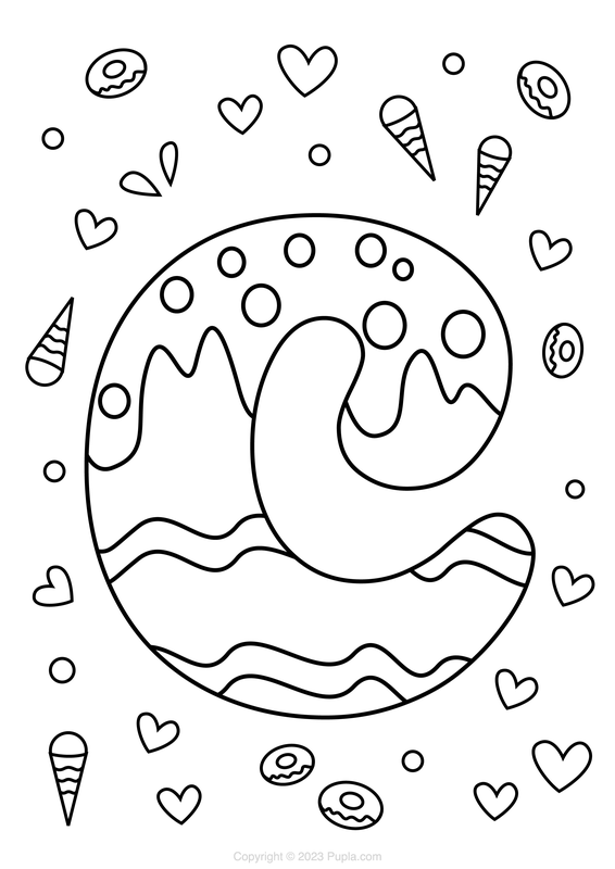 Letter C Ice Cream Style Coloring Page