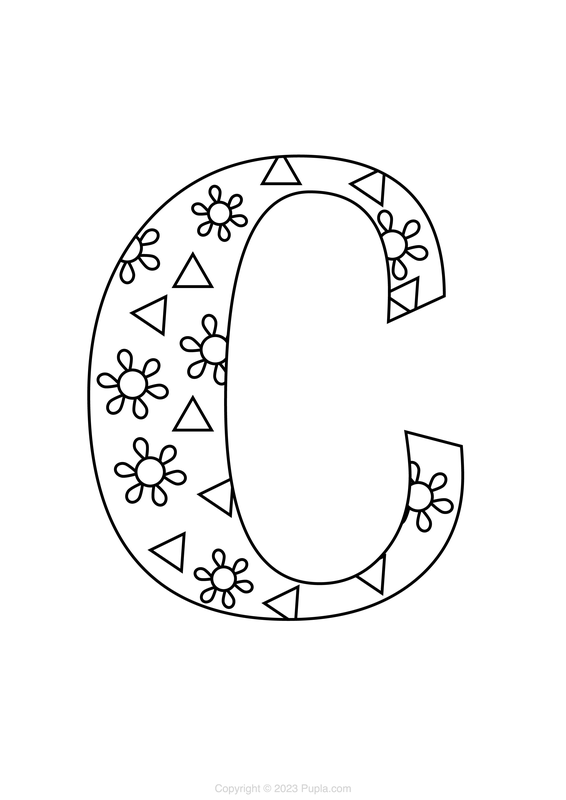 Letter C with Flowers Coloring Page