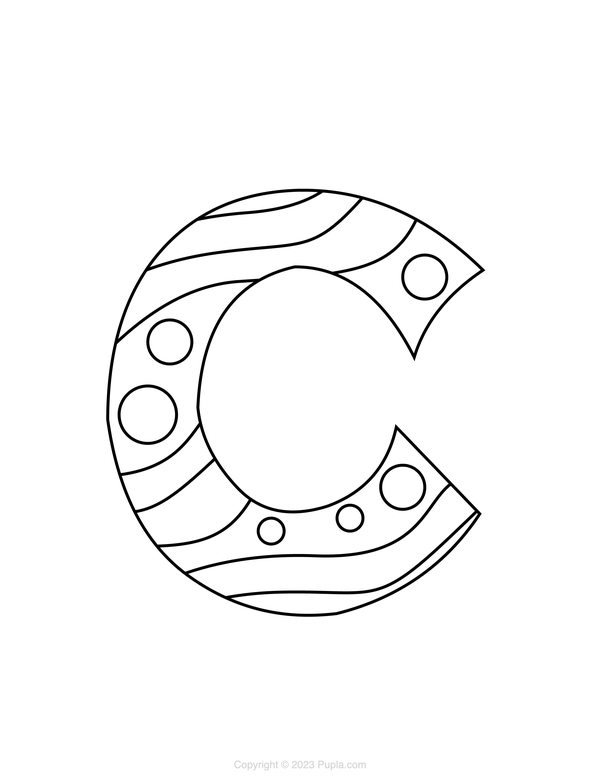 Letter C met lijnen en cirkels Kleurplaat