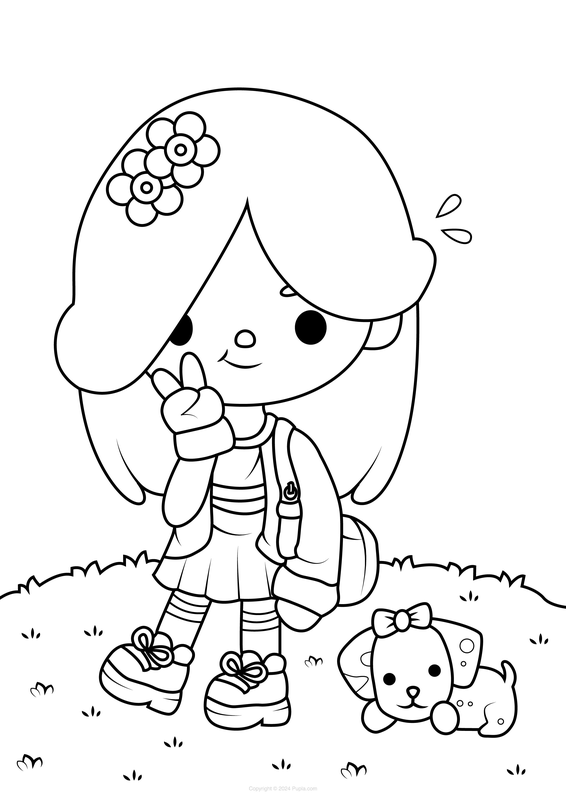 Toca Boca Girl and Dog Coloring Page