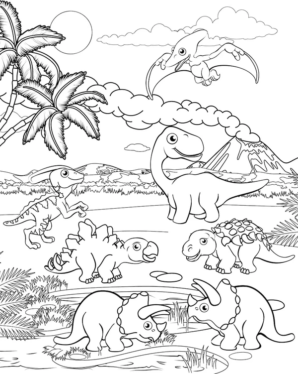 Coloriage Groupe Dinosaures