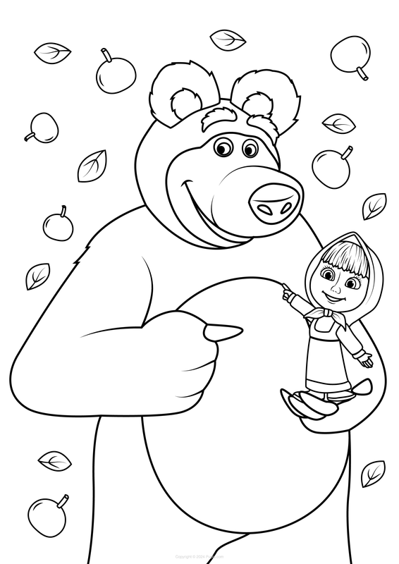 Bear Holding Masha Coloring Page