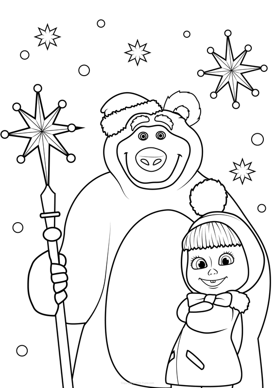 Masha and Bear Stars Coloring Page