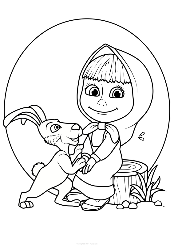 Masha and Hare Coloring Page