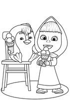 Masha and Penguin Eating Ice Cream