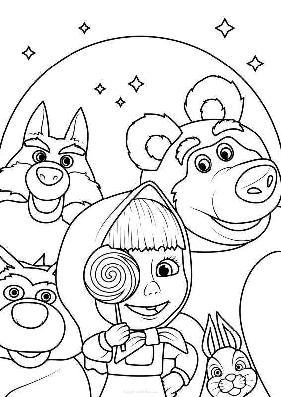 Masha and the Bear Characters Coloring Page