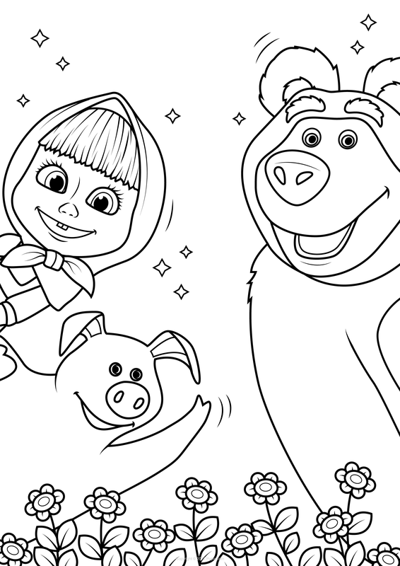Masha, Bear and Rosie Coloring Page
