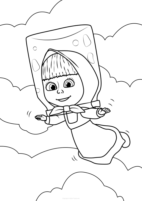 Masha Flying Through the Air Coloring Page