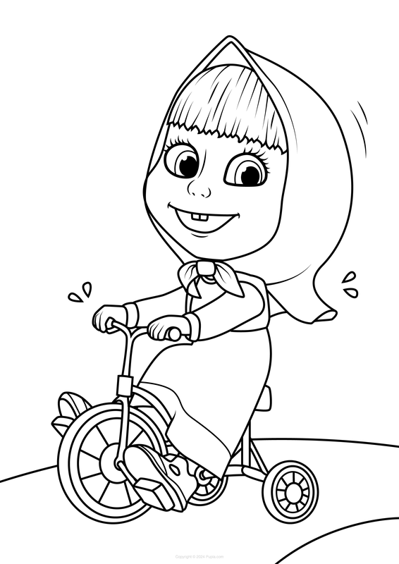 Masha on Her Bike Coloring Page
