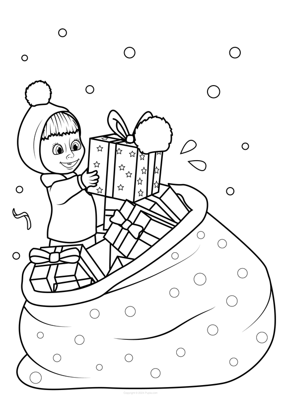 Masha with a Bag of Presents Coloring Page