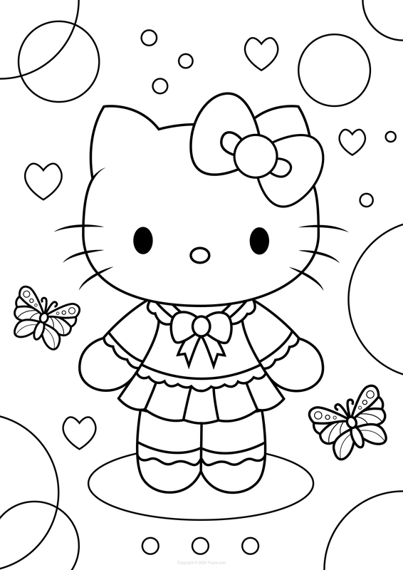 Hello Kitty en vlinders Kleurplaat