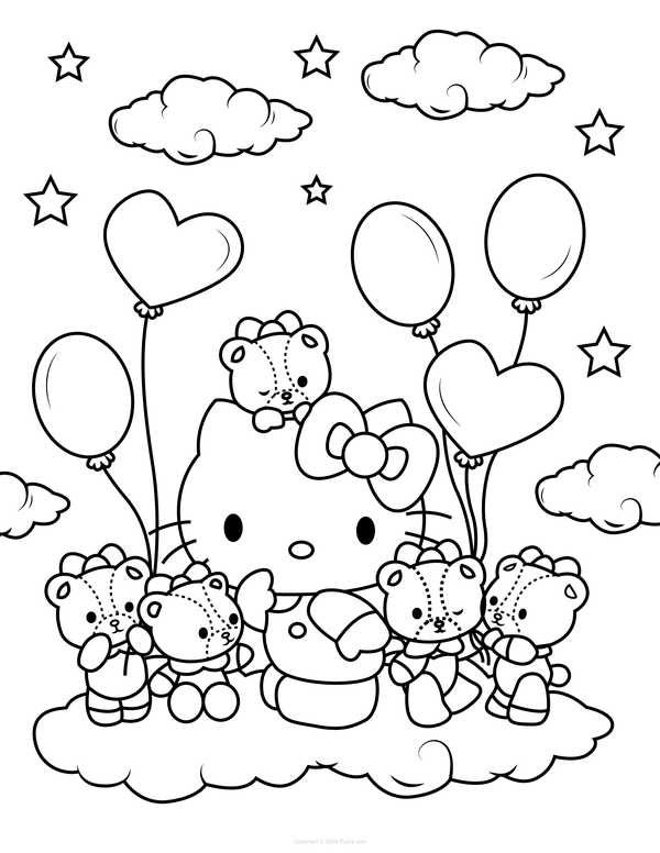 Hello Kitty and Cute Bears Coloring Page