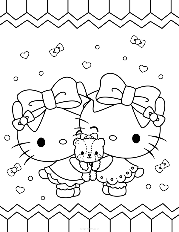 Hello Kitty Cute Bear Coloring Page