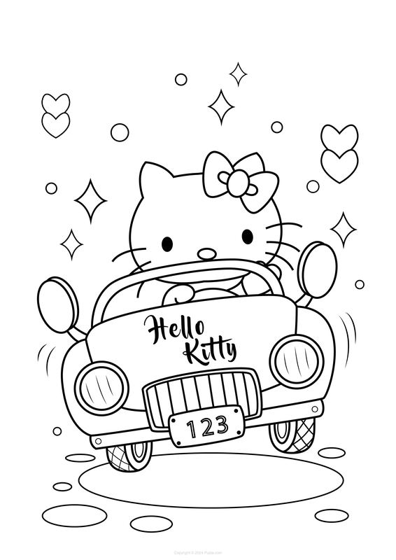 Hello Kitty Driving a Car Coloring Page