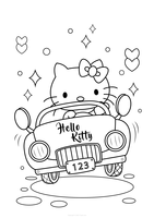 Hello Kitty rijdt auto