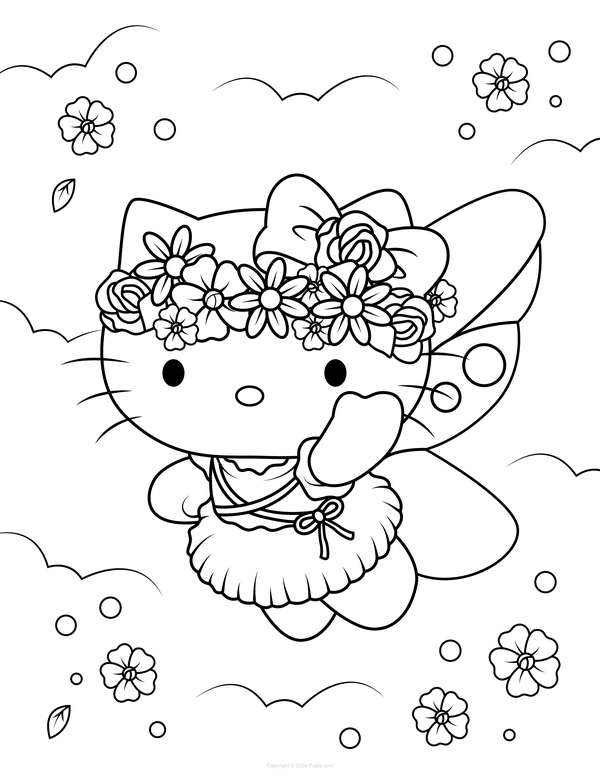 Hello Kitty Flowers Coloring Page