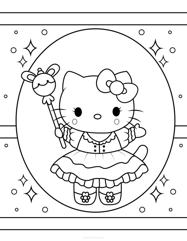 Dibujo para Colorear Hello Kitty con varita mágica