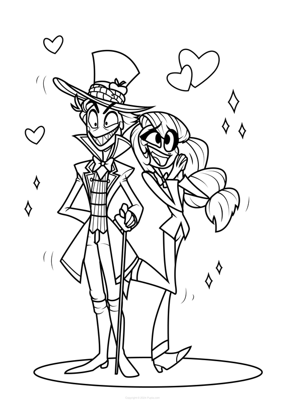 Hazbin Hotel Charlie Morningstar and Lucifer Coloring Page