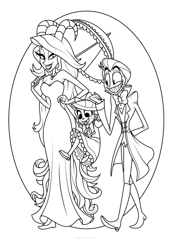 Hazbin Hotel Lilith, Lucifer and Baby Charlie Coloring Page