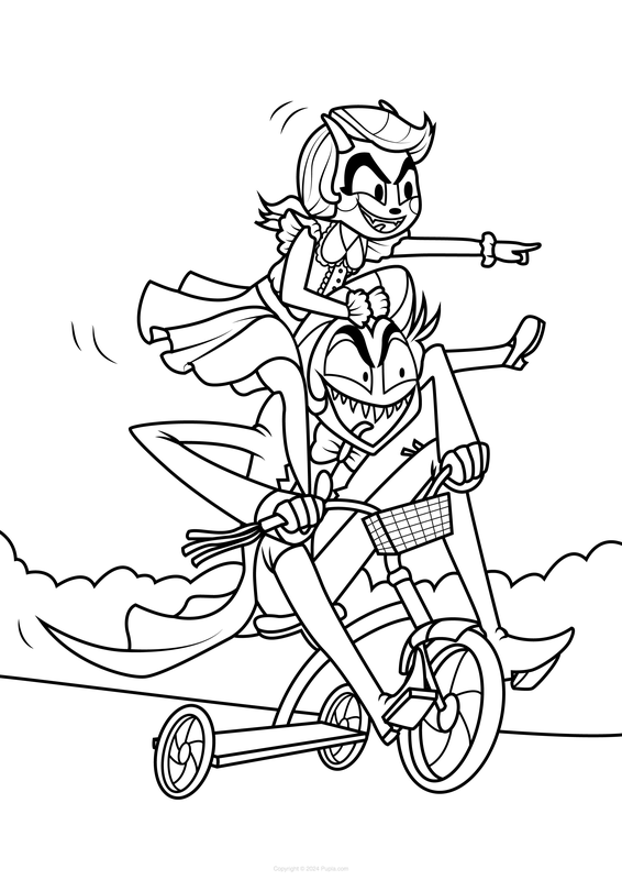 Hazbin Hotel Tricycle Riding Coloring Page