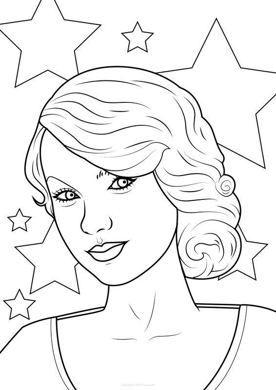 Dibujo para Colorear Taylor Swift fondo con estrellas