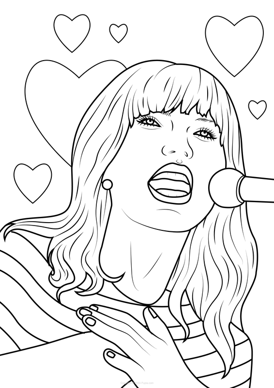 Taylor Swift singing in microphone Coloring Page