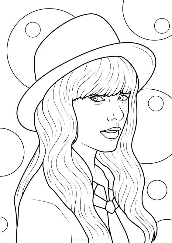 Dibujo para Colorear Taylor Swift con sombrero