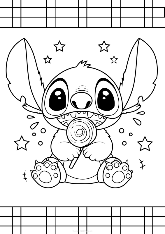 Cute Stitch Eating a Lollipop Coloring Page