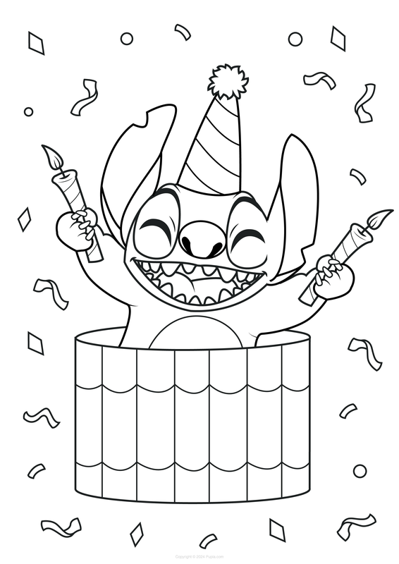 Dibujo para Colorear Stitch Feliz Cumpleaños