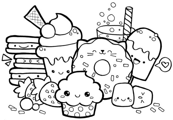 Dibujo para Colorear Selección de comida kawaii