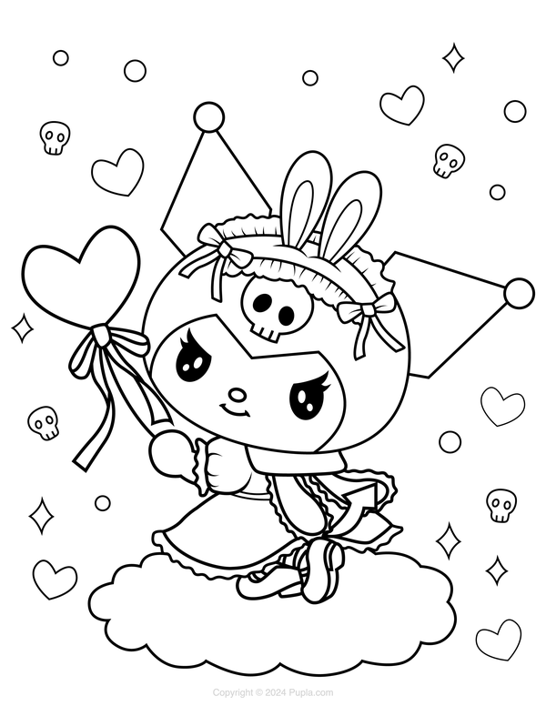 Dibujo para Colorear Kuromi sostiene un corazón