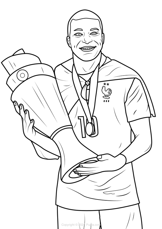 Mbappe Holding a Trophy Coloring Page