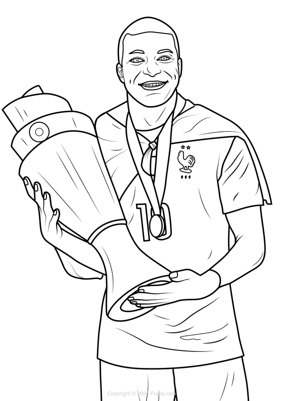 Dibujo para Colorear Mbappe sostiene un trofeo