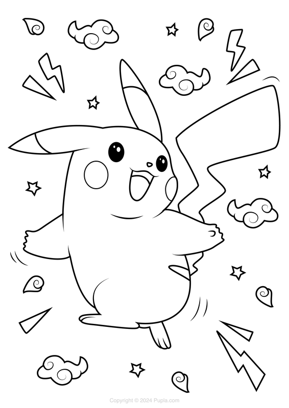 Coloriage Joyeux Pikachu