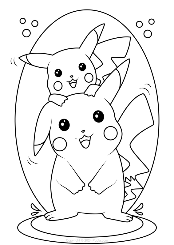 Coloriage Pikachu et Petit Pikachu