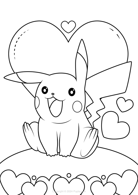 Coloriage Cœurs de Pikachu