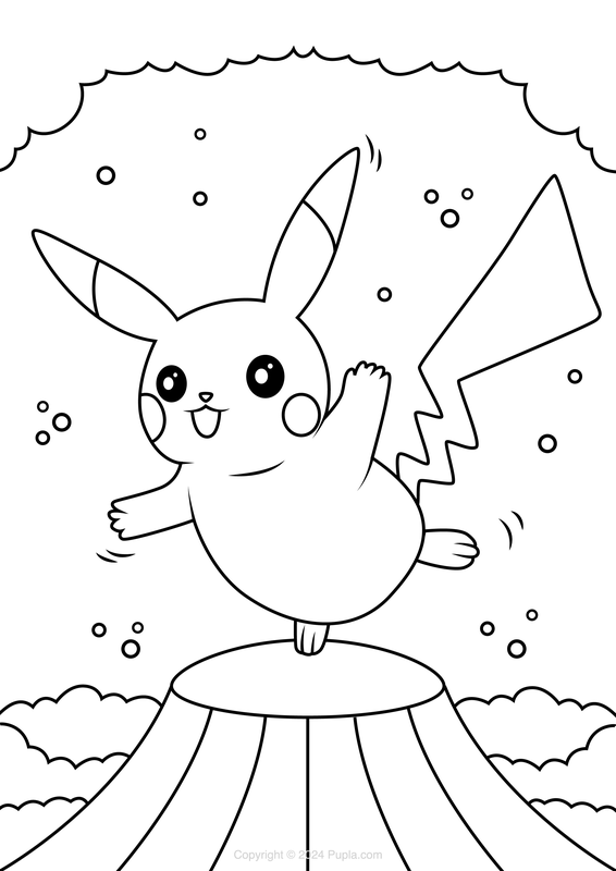 Pikachu on One Leg Coloring Page