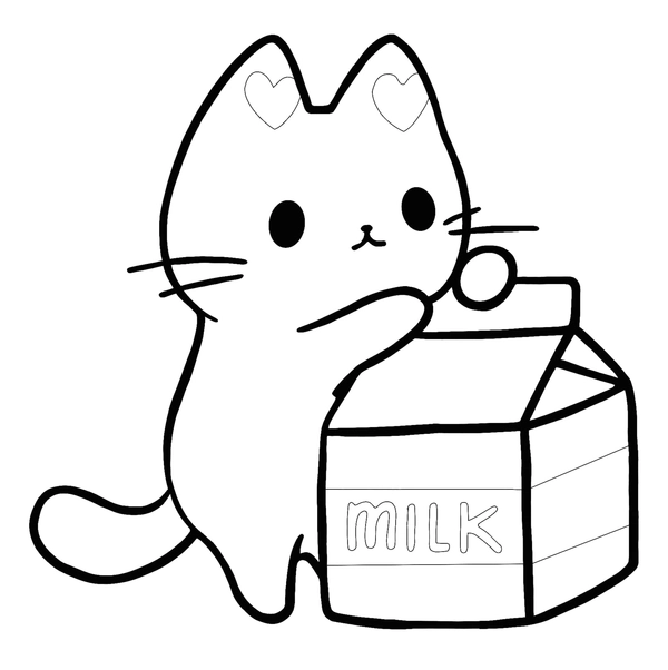 Kawaii Cat with Milk Coloring Page