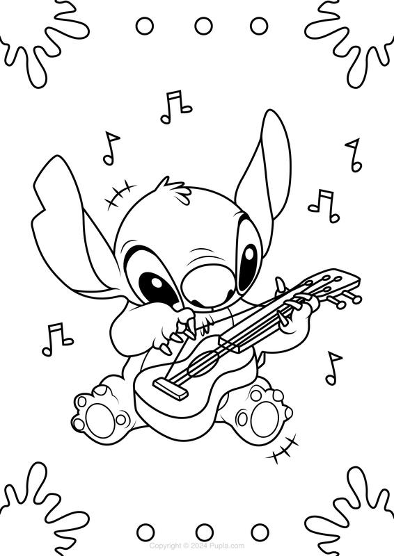 Stitch Playing on His Guitar Coloring Page