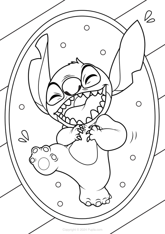 Dibujo para Colorear Stitch se ríe a carcajadas