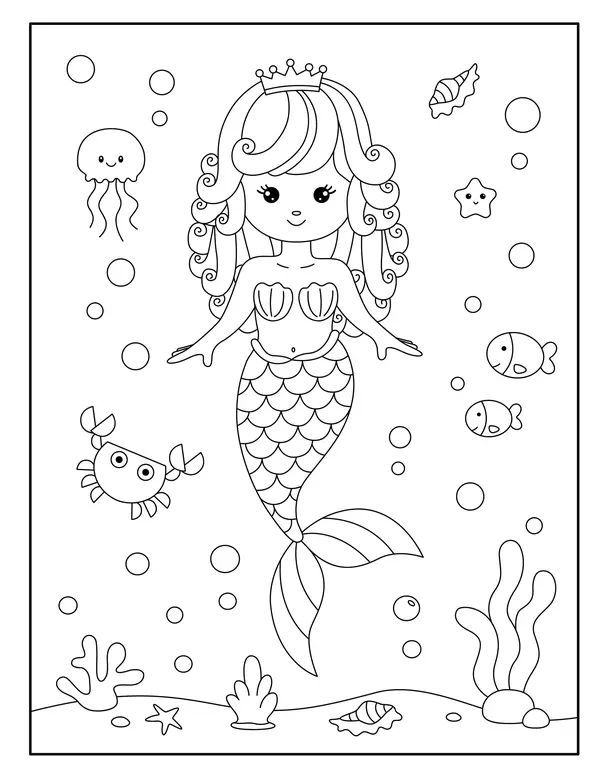 Dibujo para Colorear Sirena bajo el agua