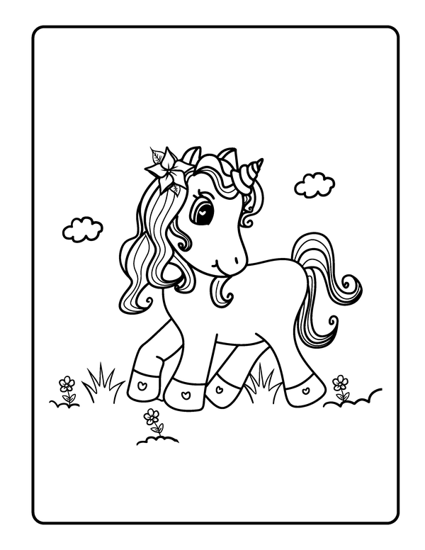Dibujo para Colorear Unicornio paseando al aire libre
