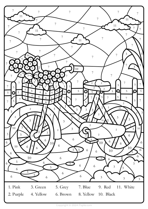 Color by Number Bicycle Coloring Page