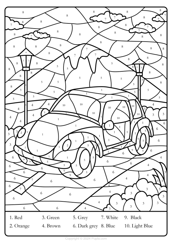 Color by Number Car Coloring Page