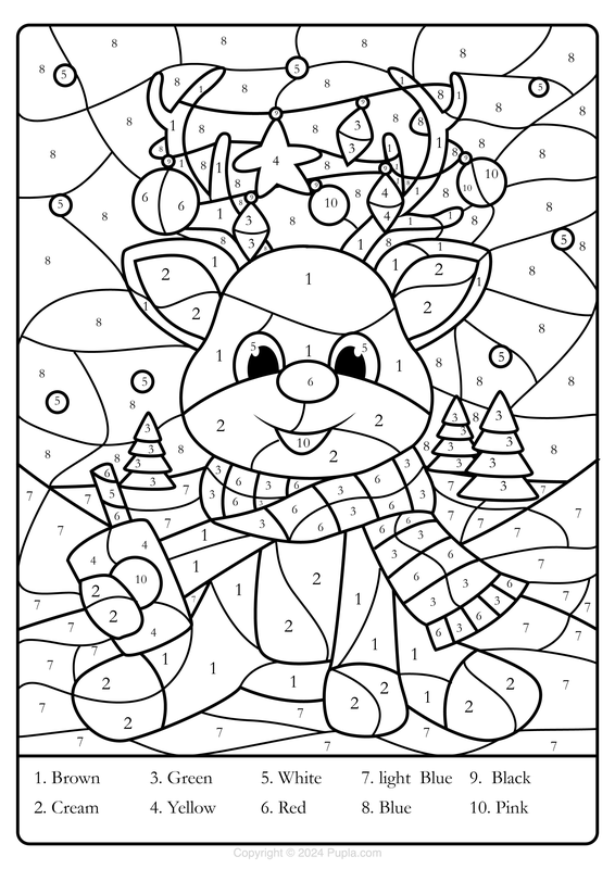 Color by Number Christmas Reindeer Coloring Page