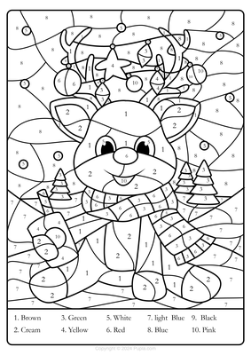 Color by Number Christmas Reindeer