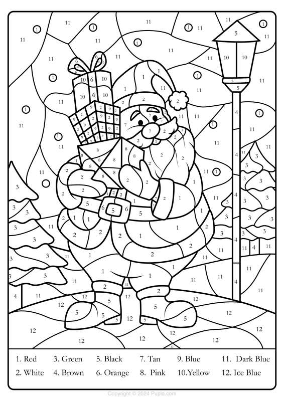 Color by Number Christmas Santa Claus Coloring Page