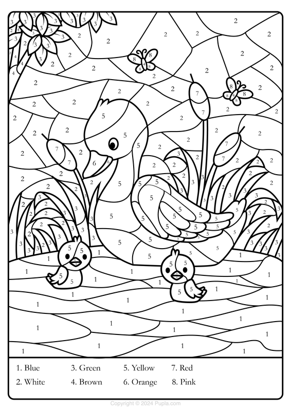 Color by Number Ducks Coloring Page